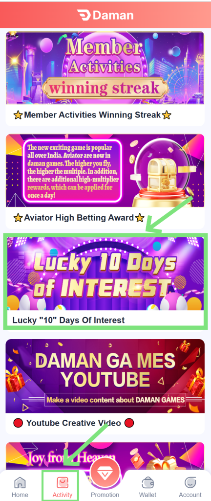 Tiranga Games Online Recharge Rebate Activity Chart